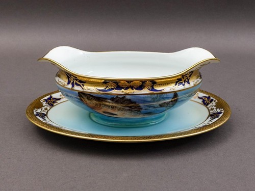 Noritake Japan Hand Painted Fish Trout Gravy Sauce Boat & Attached Underplate - Picture 2 of 10
