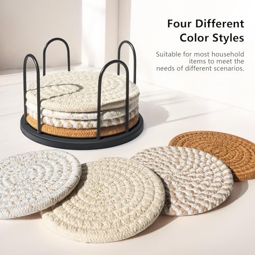 Coasters Set of 8 for Drinks, Beer, Cotton Woven 4 Colors Absorbent Coffee - Picture 4 of 7