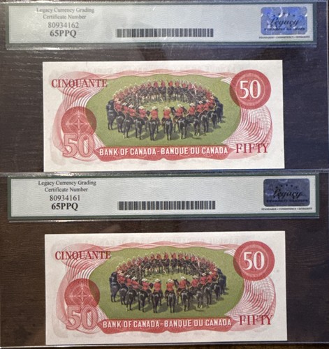 Consecutive Pair 1975 Bank of Canada $50 Replacement Notes - Legacy 65PPQ A19 - Picture 2 of 3