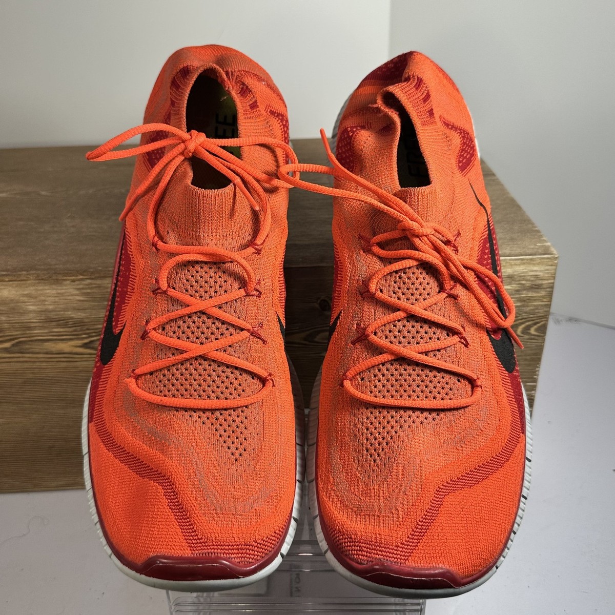 Nike Sneakers Mens 10 Free Flyknit‎ 5.0 615805-016 Red Athletic Running Shoes Nike Free Flyknit+ Running Shoes Mens SZ 15 Orange Crimson  main image 3