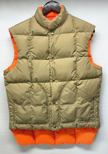 COMFY Goose Down Vest Puffer Orange / Tan Nylon Snap Mens M/L Vintage 70s USA