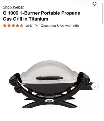 Weber Q1000 1 Burner Liquid Propane Grill with Cover