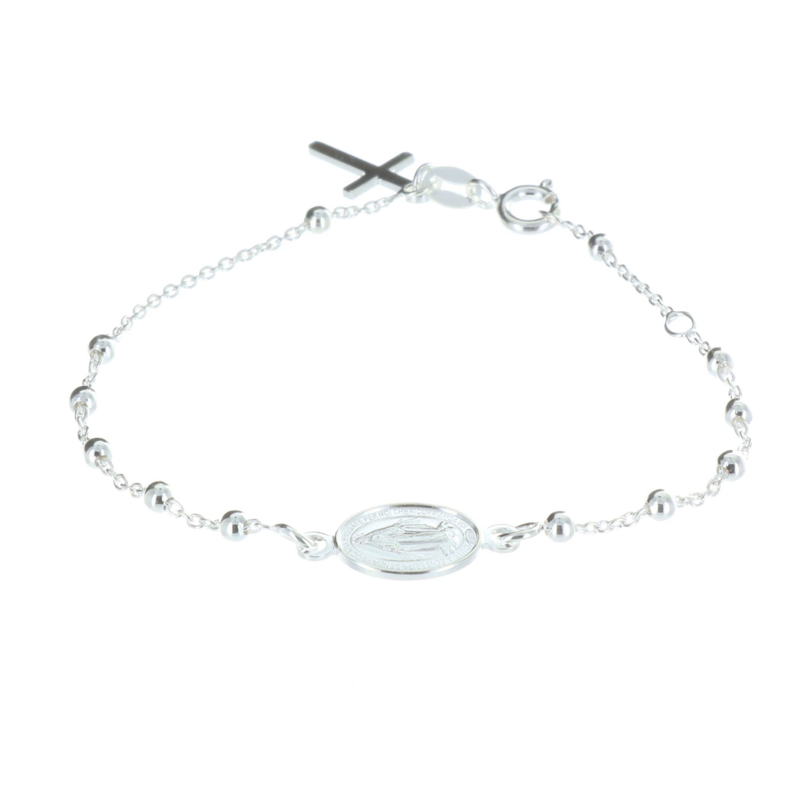 Bracelet dizainier argent religieux chrétien, chapelet de poignet avec croix