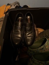 PRADA Black Leather Triangle Logo Lines Rossa Loafer US 9