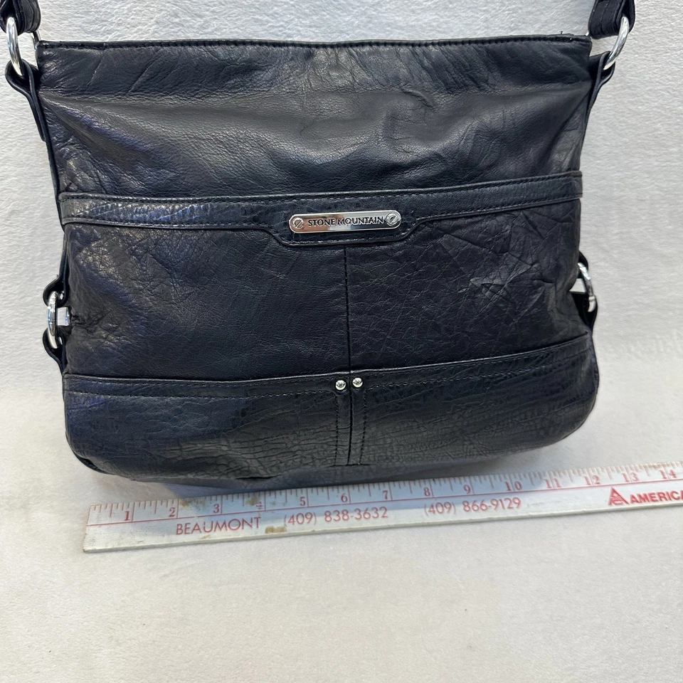 Stone Mountain Cartera Cuero Negro Multi Compartimento Organizador Bolso de Hombro ECU Foto 4 de 4