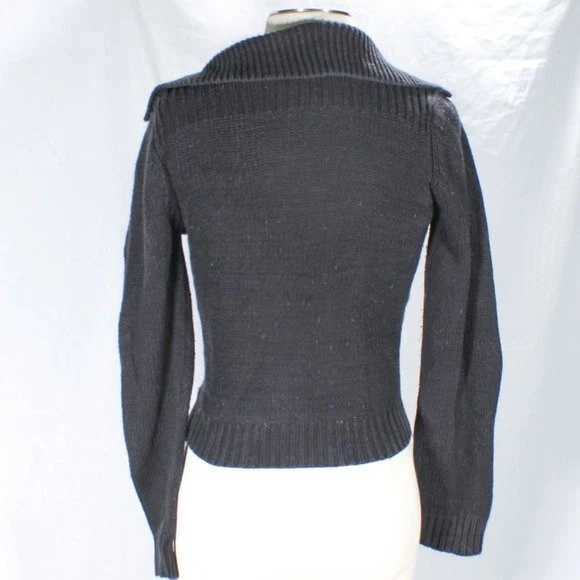 Heart N Crush Knit Moto Jacket Black Zip-Up Sweater Grunge Rocker Y2K 90s Style - Image 4 of 4