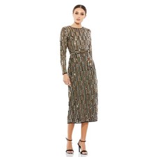Mac Duggal 93590 Black Gold Embellished High Neck Long Sleeve Fitted Dress 2