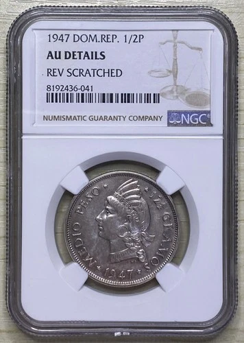 Dominican Republic 1947 Silver 1/2 Peso NGC AU Detail Km#21 Mintage: 200,000