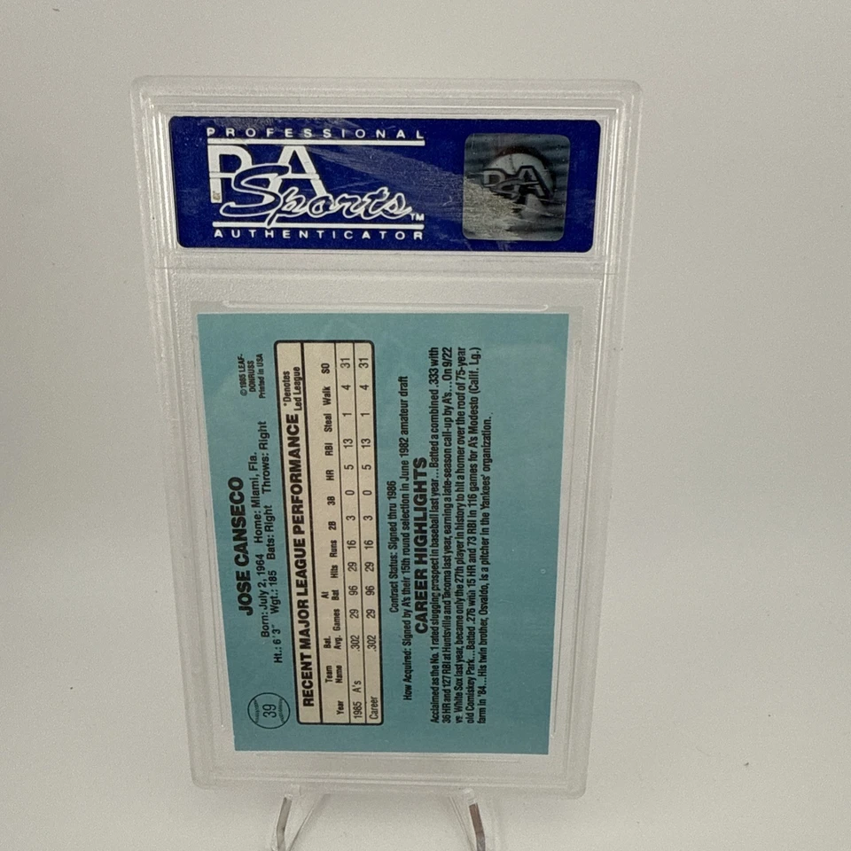 (I825) 1986 Donruss Rated Rookie JOSE CANSECO #39 PSA Estado perfeito 9 Oakland A's - Imagem 2 de 2