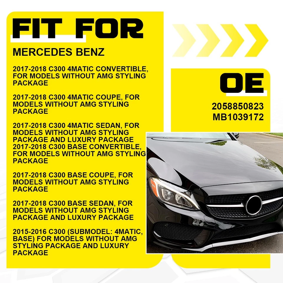 2058850823 Fog Light Cover Front Right Side ABS Fit 2015-2018 Mercedes Benz C300 - Image 2 of 4