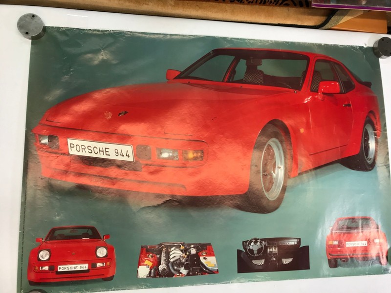VTG Porsche 944 Poster Red Sports Car 1980s Original Print Automotive Wall Art