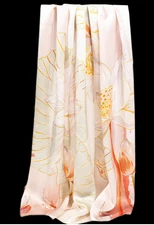 100% Silk mulberry Scarf Women neckerchief Shawl Wrap floral yellow pink MY196