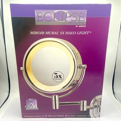 Jerdon Eclipse Series 8'' Wall-Mount Halo Light Makeup Mirror 5x Magnification