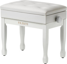 Adjustable Piano Bench Stool with PU Leather Cushion  Music Storage - White