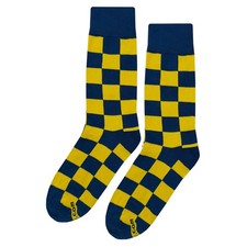 NWT Navy Blue Gold Checker Dress Socks Novelty Men 8-12 Crazy Fun Sockfly