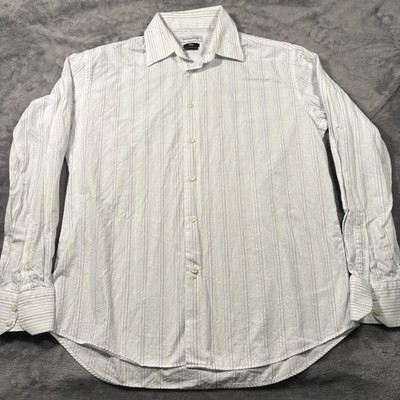 Versace Collection City Dress Shirt Men 43-17 White Striped Cotton Oxford Formal