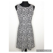 Talbots black white leaf print swing hem sleeveless dress size Small Petite SP