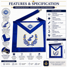 Masonic Regalia Junior Steward Apron White Faux Leather Blue Lodge Silver Snake