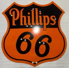 PHILLIPS 66 NEON SKIN GAS & OIL PORCELAIN ENAMEL SIGN 48X48" SSPN.