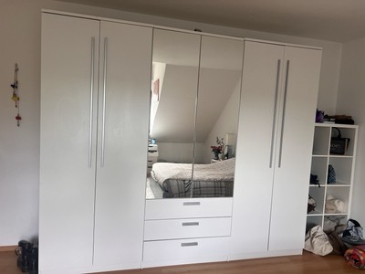 Kleiderschrank Weiß Spiegel, Schubladen, Spiegel, Innenaufteilung, Top Zustand