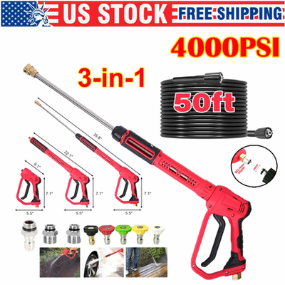 #ad High Pressure 4000PSI Car Power Washer Gun Spray Wand Lance Nozzle 50Ft Hose Kit $20.98