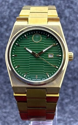 Vintage Mavado Bold Quest Quartz-Movement Green-Dial Gold-Plated Wristwatch.