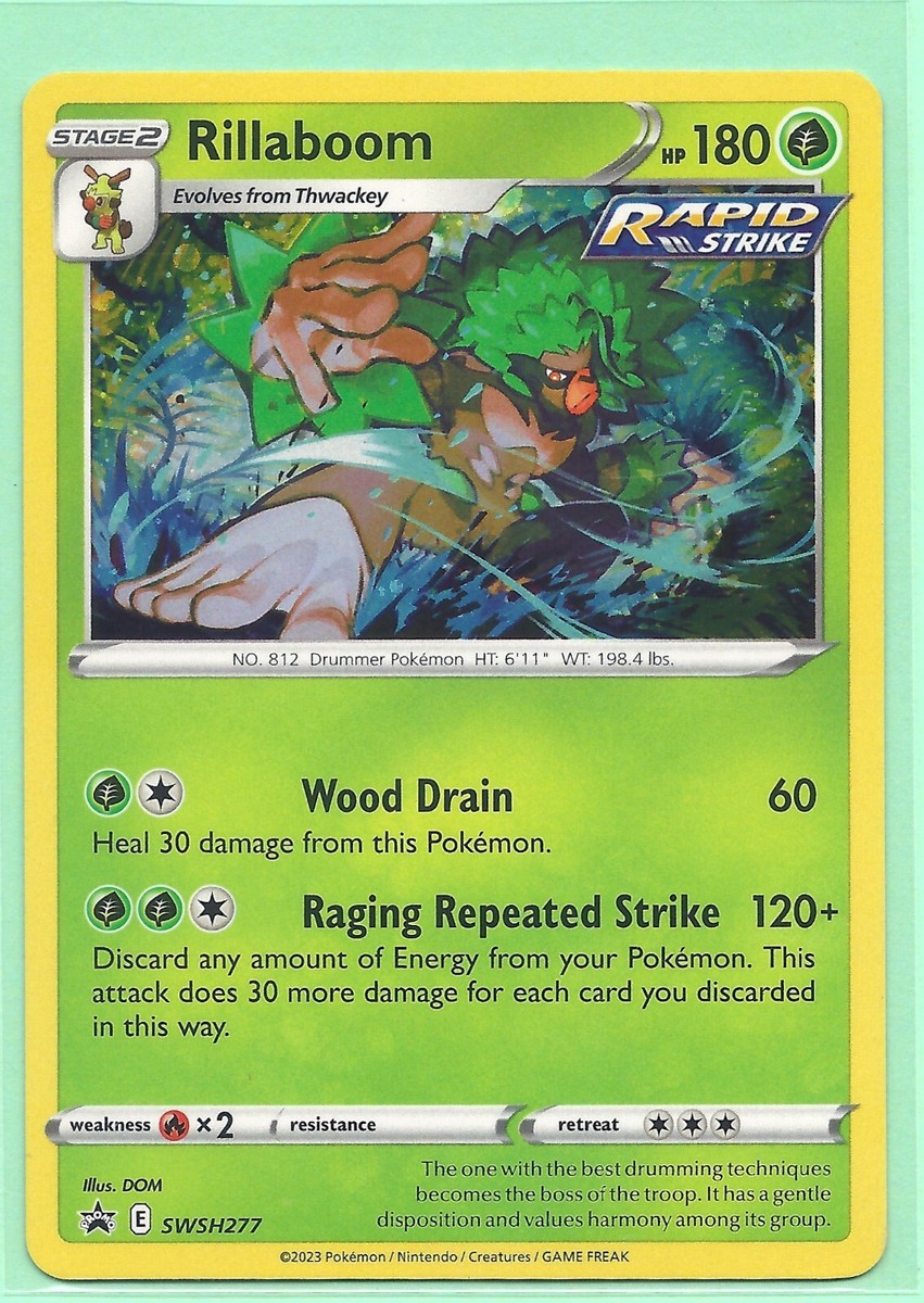 CROWN ZENITH POKEMON RILLABOOM PROMO CARD SWSH277 & COLLECTIBLE