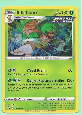 CROWN ZENITH POKEMON RILLABOOM PROMO CARD SWSH277 & COLLECTIBLE