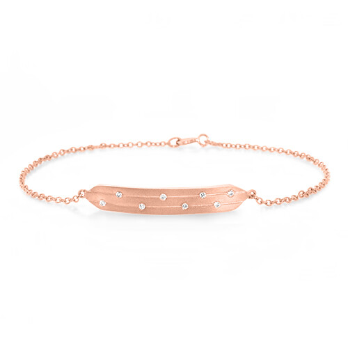Dainty 14k Rose Gold ID Bar Diamond Chain Bracelet Tcw 0.08 Ct H/SI Gift For Her