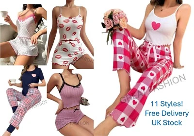 Ladies Womens Pyjamas PJ Pyjama Set Short Sleeve Night 2pc Vest Summer NEW