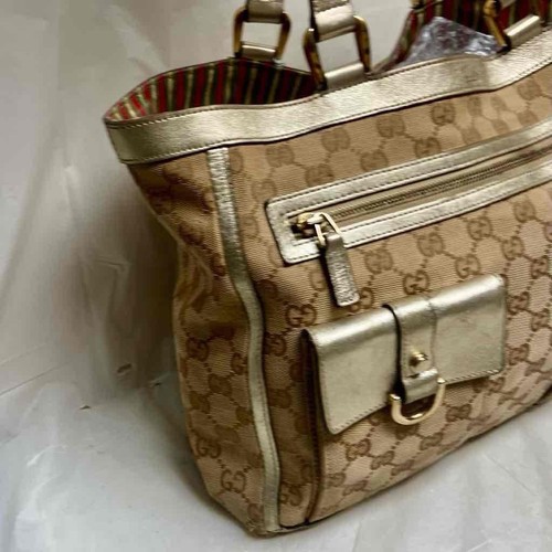 Vintage Gucci Brown Mono Large Shoulder Bag with Metallic Trim and Strap - Picture 3 of 12