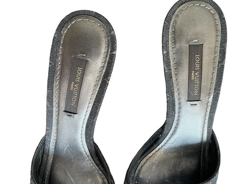 Louis Vuitton Black Monogram Mule Sandal Heels Sz 35 1/2 - Picture 4 of 6