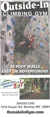 Rack Card, Outside-In Climbing Gym Beckley WV 2019 Mountain State Miniature Golf