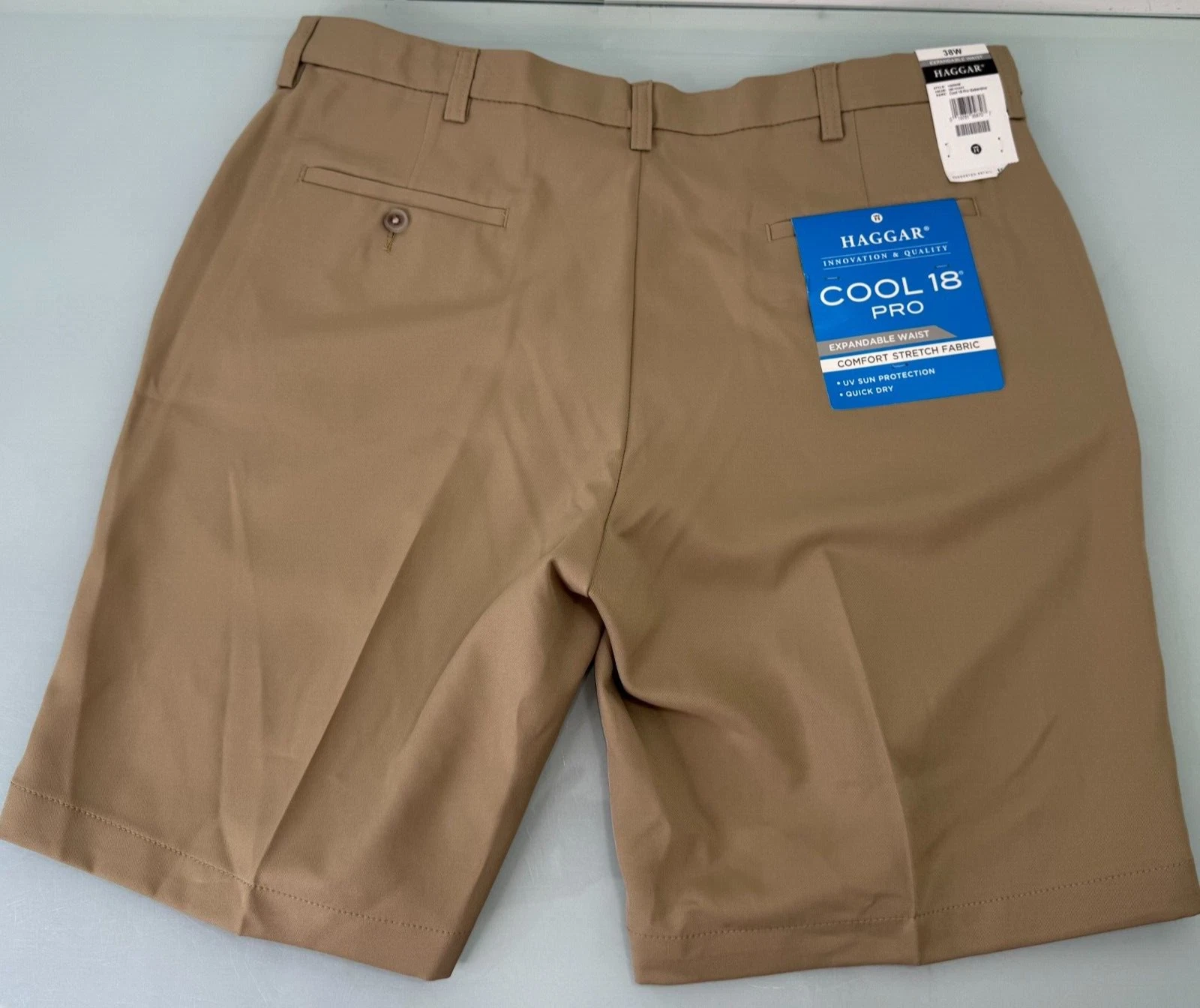 Hagger Cool 18 Pro Golf Shorts Men 38X9.5" Expandable Waist 4 Way Stretch Beige