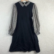 NWT MSK Womens Black Knit Printed Bishop Sleeve Midi Sweater Dress L LARGE