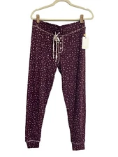 NWT Pj Salvage Large Port Maroon Spotted Lounge Jogger Ribbed Pant #PQ27/37/50