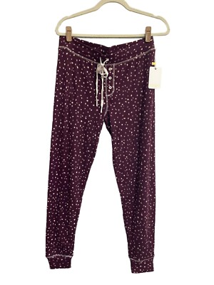 NWT Pj Salvage Small Port Maroon Spotted Lounge Jogger Ribbed Pants #PQ27/50/51
