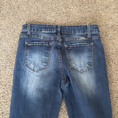 KanCan Distressed Dark Wash High Rise Skinny Jeans Size 28 Raw Hem Slim Stretch - Picture 9 of 10
