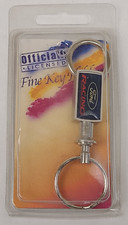 Ford Racing Keychain Keyring Key Holder Metal Silver Tone Valet Style NOS