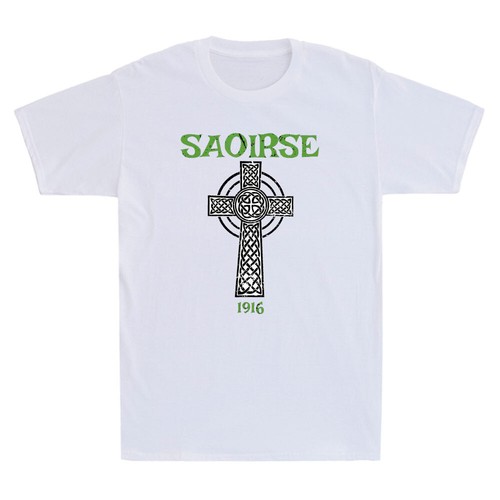 Saoirse 1916 Freedom Irish Republican With Celtic Cross Vintage Men's T-Shirt - Picture 3 of 8