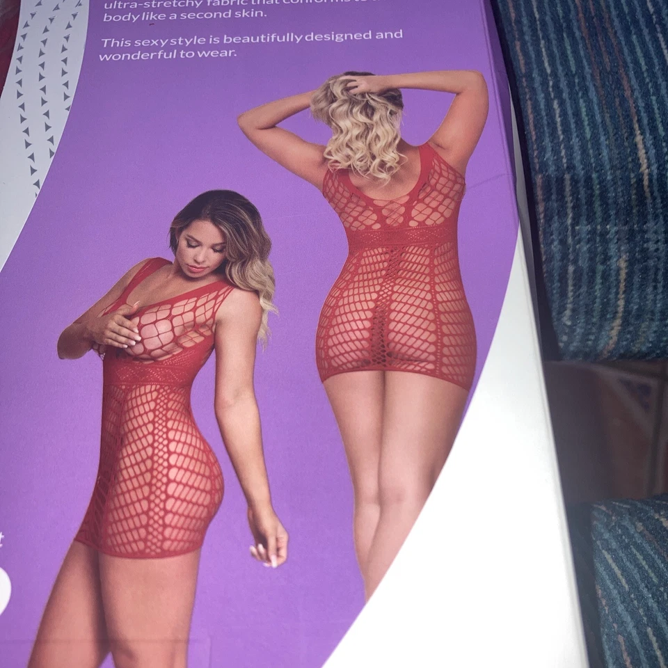 Exposed Lingerie Seamless Fishnet Red Dress New - Image 4 of 4