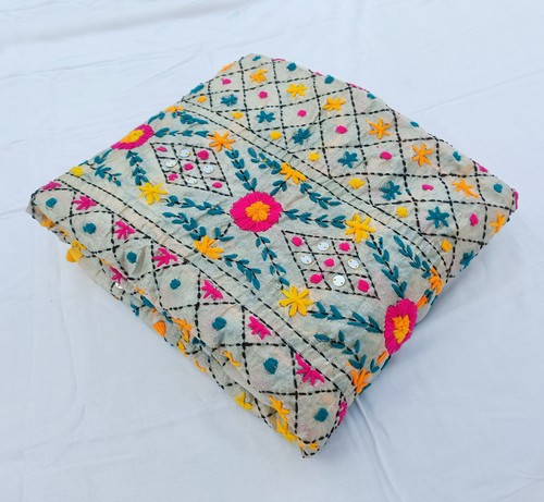 10 pc Mix Handmade Phulkari Silk Dupatta Embellished Chanderi Scarf Dupatta - Picture 8 of 8