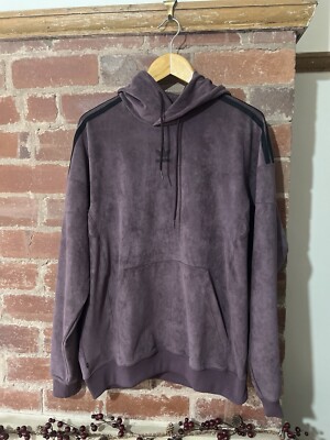 ADIDAS Mens Velour Hoodie Jumper Small Purple Cotton CC28