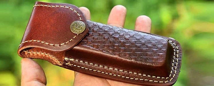 5" Dark Brown Leather Sheath for Buck 110 Pocket Folding Knife Pouch Cover - Image 2 of 4