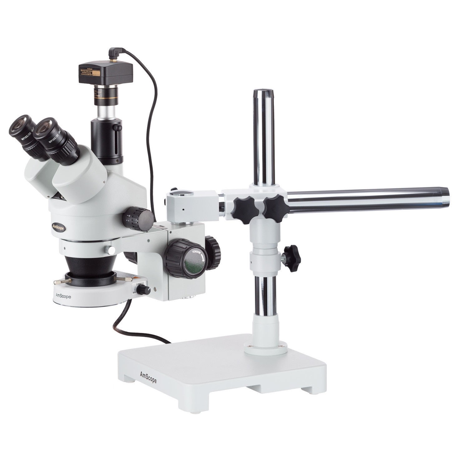 AmScope 3.5X-90X Trinocular 80-LED Boom Stand Stereo Microscope + 8MP Camera