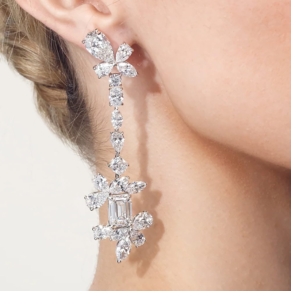 14k White Gold Diamond Earrings Lab Created 12 Carat Dangle Multi Shape Womens