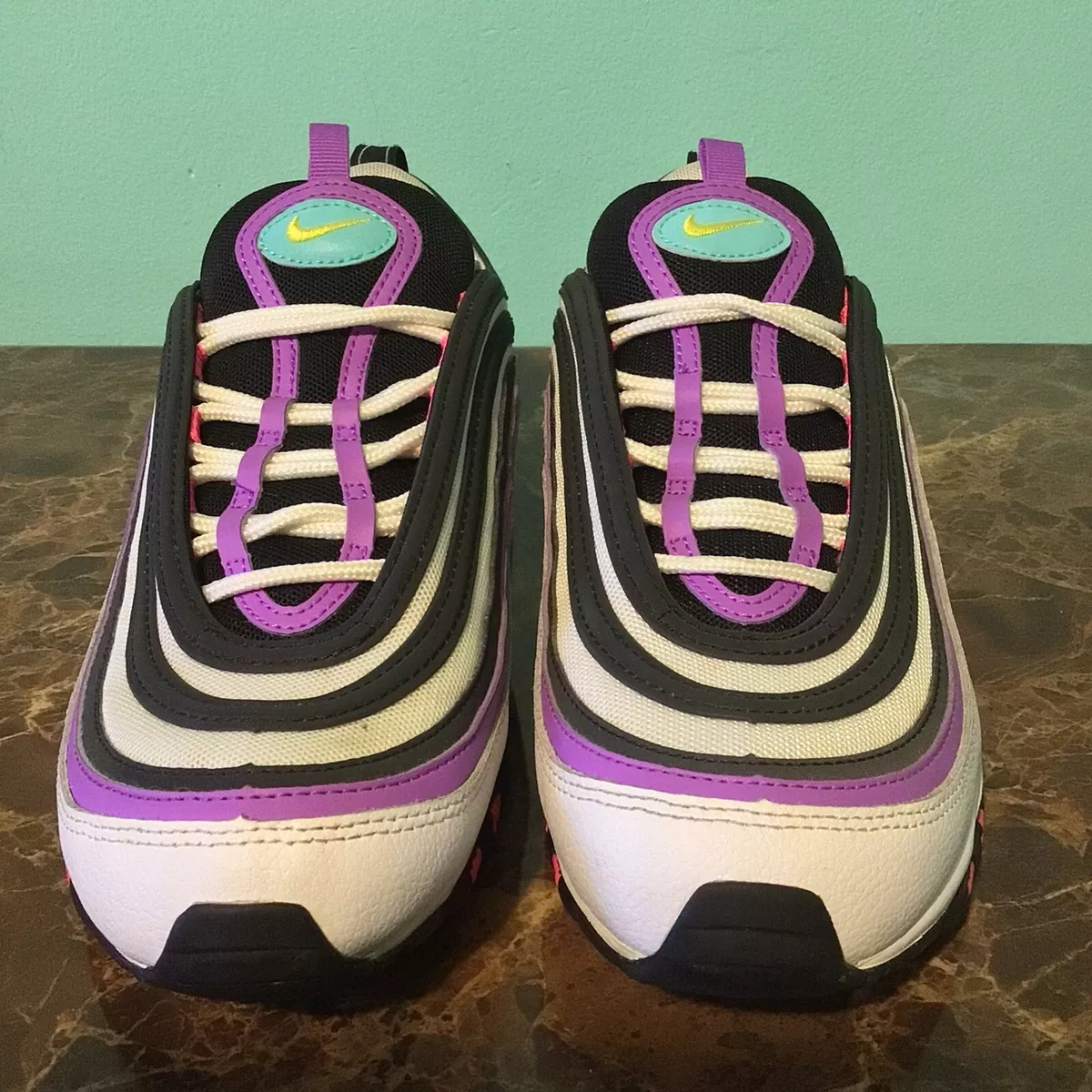 Nike womens air max 97 trainer top white / dynamic yellow / violet