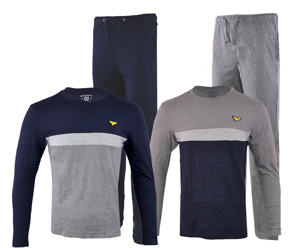 Mens Kensington Loungewear Jersey Long Sleeve Pyjama Nightwear Set Pjs M-XXL