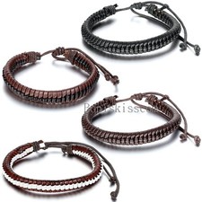 Leather Wrap Braided Adjustable Bracelet Tribal Ethnic Men Women Wristband