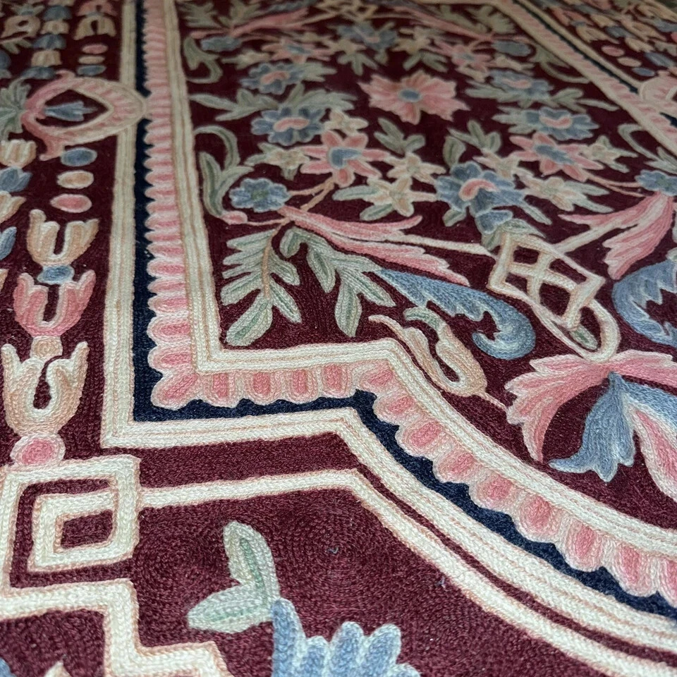 ALFOMBRA PUNTO DE CADENA 59X35 TEJIDA A MANO FLORES MARRONES HECHA A MANO Foto 4 de 4